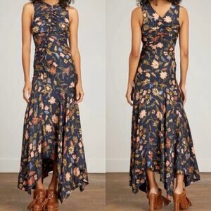 Ulla Johnson Alma Dress in Odessa 100% Silk Navy Floral Size 4